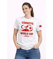 Türkiye World Cup 2026 Baskılı Tişört Futbol Temalı Forma T-Shirt - Beyaz