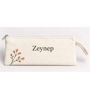 Kişiye Özel Pembe Tomurcuk Köşe Baskılı Fermuarlı Clutch El Çantası Makyaj Çantası