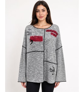 Kadın Oversize Yuvarlak Yaka Gri Bluz