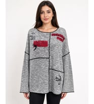 Kadın Oversize Yuvarlak Yaka Gri Bluz