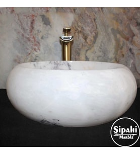 Sipahi Marble Leylak Beyaz Mermer Bombeli Lavabo