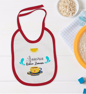 BK Kids Annemin Kahve Zamanı Tasarımlı Kırmızı Bebek Mama Önlüğü-1