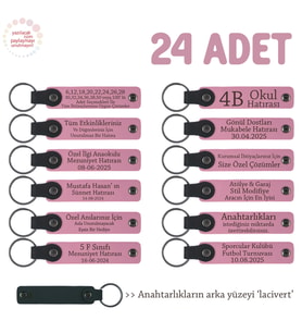 Pembe & Lacivert, Toplu Hediye Vermek İsteyenler İçin 24'lü Set, İsim Yazılan Deri Anahtarlık