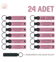Pembe & Lacivert, Toplu Hediye Vermek İsteyenler İçin 24'lü Set, İsim Yazılan Deri Anahtarlık