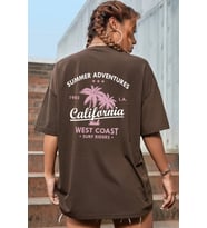 Unisex California Baskılı T-shirt (Kahverengi)