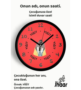 İsme Özel Sevimli Mors Çocuk Odası Duvar Saati Orta Boy 30 cm Siyah Camlı Sessiz