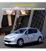 Peugeot 206 Siyah Renk Tay Tüyü Cepli & Terletmez Sırtlı Oto Koltuk Minder Seti - Koltuk Koruma Kılıfı (ÖN & ARKA TAM SET)
