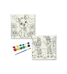 Okul Etkinliği-2'li Tuval Boyama Seti. 20x20 Cm Uv Baskı 6 Akrilik Boya 1 Fırça-model-362