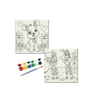 Okul Etkinliği-2'li Tuval Boyama Seti. 20x20 Cm Uv Baskı 6 Akrilik Boya 1 Fırça-model-362
