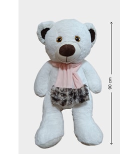 Oyun ve Uyku Arkadaşım Peluş Atkılı Göbekli Ayı (Beyaz)