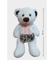 Oyun ve Uyku Arkadaşım Peluş Atkılı Göbekli Ayı (Beyaz)