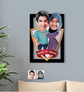 BK Gift Kişiye Özel İsimli Sevgililer Karikatürlü 3D Ahşap Tablo-61
