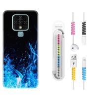 Tecno Camon 16 18P Pova 3 Pova Neo Kılıf Kablo Koruma Spiral Silikon Blue Fire 1678
