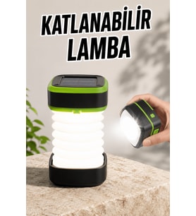 Katlanabilir Kamp Lambası Solar Fener Görünümlü 3 Kademeli Şarjlı