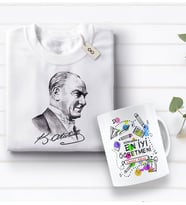 BK Gift Kişiye Özel Öğretmenler Günü Tasarımlı Kupa Bardak ve Atatürk Baskılı Tişört Hediye Seti- 3-16, Öğretmene Hediye, Öğretmenler Günü, 100. Yıl Hediyesi