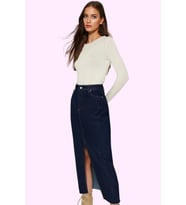 Kadın A line Denim Maxi Etek Pamuk Günlük ve Şık Kombinler Hafta Sonu Yaz Aylarının Vazgeçilmezi (Koyu Mavi)