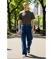 Erkek Moda Baggy Fit Bol Kot Pantolon Pamuk Regular Boy Geniş Paça Günlük Stiller Modern Tasarım