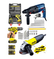 3 Lü Set 3000 W Taşlama 4200 W Kırıcı Delici 58 V Şarjlı Matkap