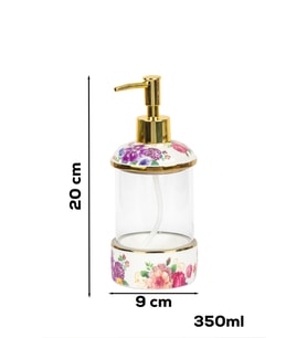 Porsima 3127 Gold Kapaklı Porselen Ve Cam Sıvı Sabunluk Çiçek Desenli Ve Şeffaf Tasarım 350 Ml Gold