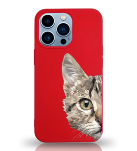 Apple iPhone 13 Pro Max Uyumlu Lansman Kılıf Catface Tasarımlı İçi Kadife Kapak-Kırmızı (Şeffaf)