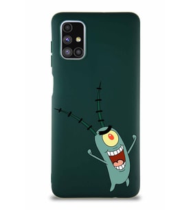 Samsung Galaxy M51 Soft Premier Kapak Plankton Tasarımlı Silikon Kılıf - Yeşil (Şeffaf)