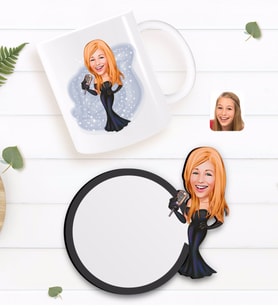 BK Gift Kişiye Özel Assolist Karikatürlü Beyaz Kupa ve Ahşap Bardak Altlığı Hediye Seti-1