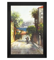Eski İstanbul Sokaklarında Yoğurtçu Motifli Kanvas Tablo 80 x 110 cm Siyah Çerçeve