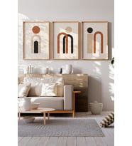 Geometrik Minimalist Kemer ve Daireler 3 Parçalı Ahşap Çerçeveli Tablo Seti