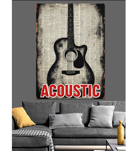 Akustik Gitar Müzik Posteri Dekoratif Kanvas - Mdf Ahşap Tablo