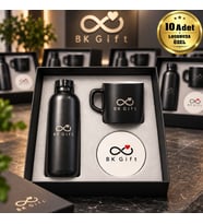 Logonuza Özel 10 Adet 3'lü Siyah Cam Suluk & Seramik Kupa & MDF Bardak Altlığı - Kurumsal Promosyon Seti