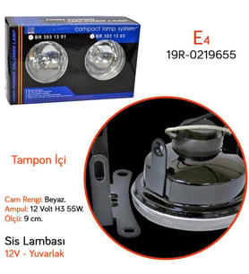 Carub 9 cm Yuvarlak Sis Lambası Beyaz 12V Tampon İçi