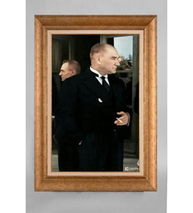 Altın Varaklı Çerçeveli Paspartulu Atatürk Tablo a542 (Gold)