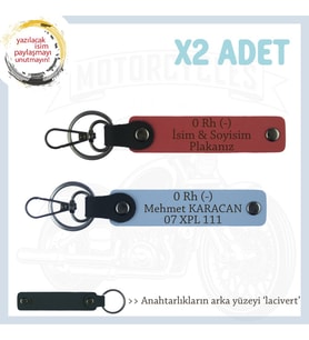 Yol Arkadaşları İçin, İsim Plaka ve 0- Kan Grubu Kişiye Özel x2 Anahtarlık Set, Nar Çiçeği-Mavi-Laci (Çok Renkli)