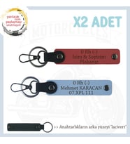 Yol Arkadaşları İçin, İsim Plaka ve 0- Kan Grubu Kişiye Özel x2 Anahtarlık Set, Nar Çiçeği-Mavi-Laci (Çok Renkli)
