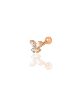 Gümüş rose baget taşlı kelebek modeli Tragus helix Piercing küpe SGTL12201ROSE