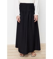 Moda Tesettür Regular Düz Desen Günlük Uzun Boy Yüksek Belli Büzgülü Uzun Dokuma Etek