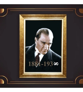 Altın Varaklı Çerçeveli Paspartulu Atatürk Tablo z4710 (Gold)