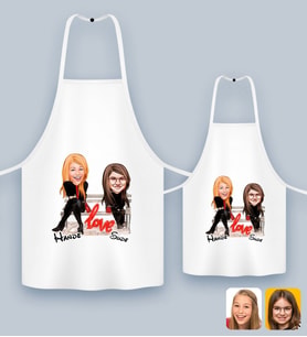 BK Gift Kişiye Özel İkili Anne Kız Karikatürlü Mutfak Önlüğü Seti-3, Anneye Hediye, Anneler Günü Hediyeleri