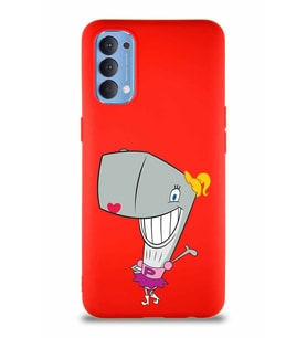 Oppo Reno 4 Soft Premier Kapak Pearl Yengeç Tasarımlı Silikon Kılıf - Kırmızı (Şeffaf)