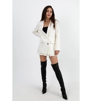 Yakası Püsküllü Düğmeli Tüvit Blazer Ceket - Ekru