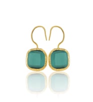 Kadir Jewellery 22 Ayar Altın Kaplama Kare Taşlı Küpe -El İşçiliği Ve Hipoalerjenik Küpe (K.Yeşil)