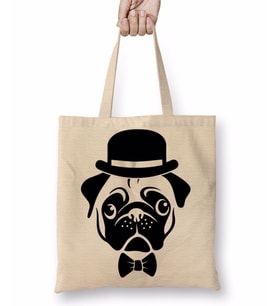 Pug Köpek 06 Bez Çanta Uzun Saplı
