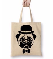 Pug Köpek 06 Bez Çanta Uzun Saplı