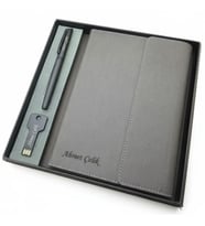Signator® Codex  N376 Kişiye Özel Defterli Set - İsme Özel Siyah Kalem + İsme Özel Gri Defter + İsme Özel 32 GB Usb Bellek  İsme Özel Kutusunda Hediyelik Set (Karışık)