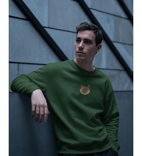 Erkek Minimal Maine Coon Kedi Logolu Unisex Bisiklet Yaka Sweatshirt – Günlük & Basic Stil (Koyu Yeşil)