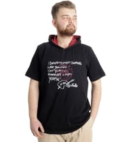 Mode XL Büyük Beden Erkek T-shirt Kapşonlu MUHAMMAD 23120 Siyah