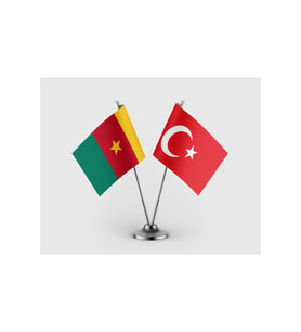 Kamerun Bayrağı ve Türkiye Bayrağı İkili Saten Masa Bayrağı Takımı