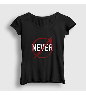 Presmono Kadın Siyah Never Metallica T-Shirt 67562tt