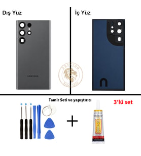 Samsung S23 Ultra Grafit Arka Pil Kapağı Batarya Kapağı Lazer Kesim + Yapıştırıcı ve Vida Seti