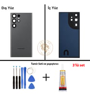 Samsung S23 Ultra Grafit Arka Pil Kapağı Batarya Kapağı Lazer Kesim + Yapıştırıcı ve Vida Seti
